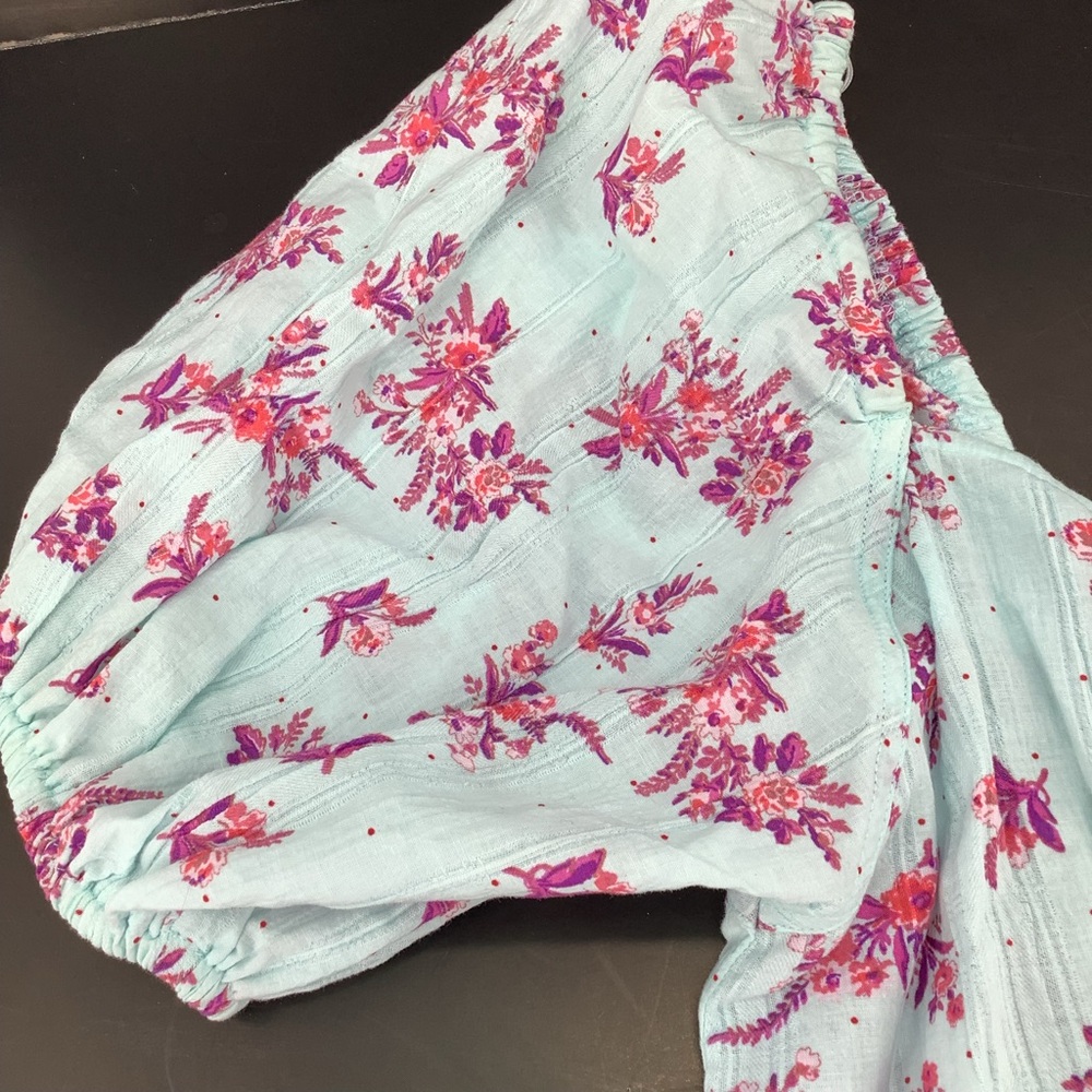 Free People Blue Pink Angela Floral Print Lace Bodysuit Off Shoulder Small - Picture 12 of 15